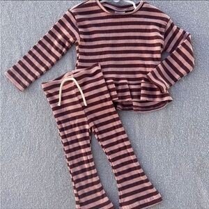 Zara Striped Set - Burgundy and Light Pink